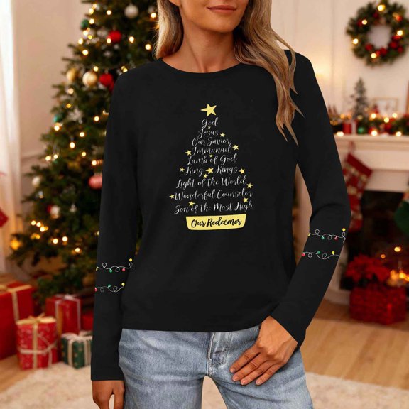 Craaazy Christmas Shirts for Women Round Neck Long Sleeve Tops Casual Lightweight Christmas Blouses Gifts