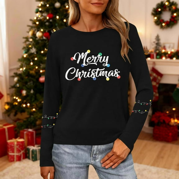 Craaazy Christmas Shirts for Women Round Neck Long Sleeve Tops Casual Lightweight Christmas Blouses Gifts