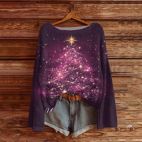 Craaazy Christmas Sweaters for Women Knitted Fall Winter Xmas Print Women Pullover Sweater Crew Neck Long Sleeved Christmas Print Graphic Festival Tops Gifts