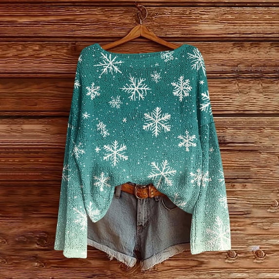 Craaazy Christmas Sweaters for Women Knitted Fall Winter Xmas Print Women Pullover Sweater Crew Neck Long Sleeved Christmas Print Graphic Festival Tops Gifts