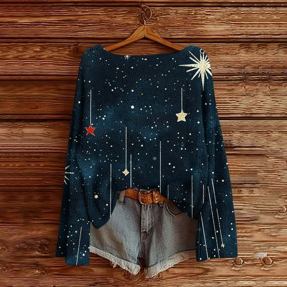 Craaazy Christmas Sweaters for Women Knitted Fall Winter Xmas Print Women Pullover Sweater Crew Neck Long Sleeved Christmas Print Graphic Festival Tops Gifts