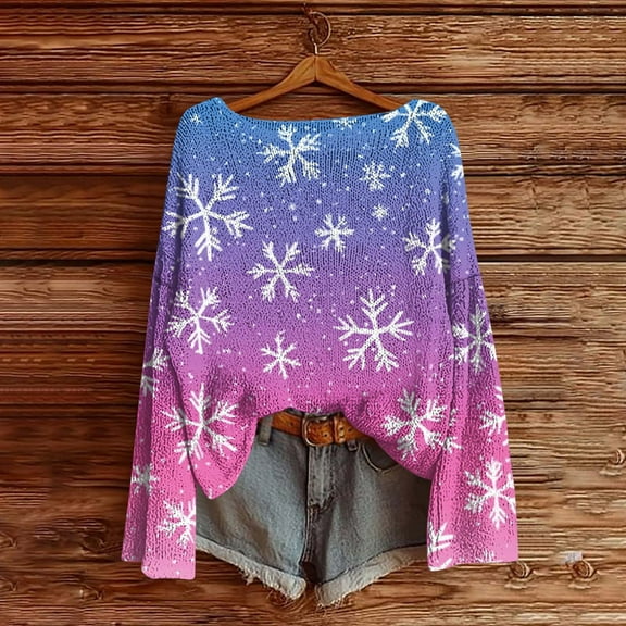 Craaazy Christmas Sweaters for Women Knitted Fall Winter Xmas Print Women Pullover Sweater Crew Neck Long Sleeved Christmas Print Graphic Festival Tops Gifts