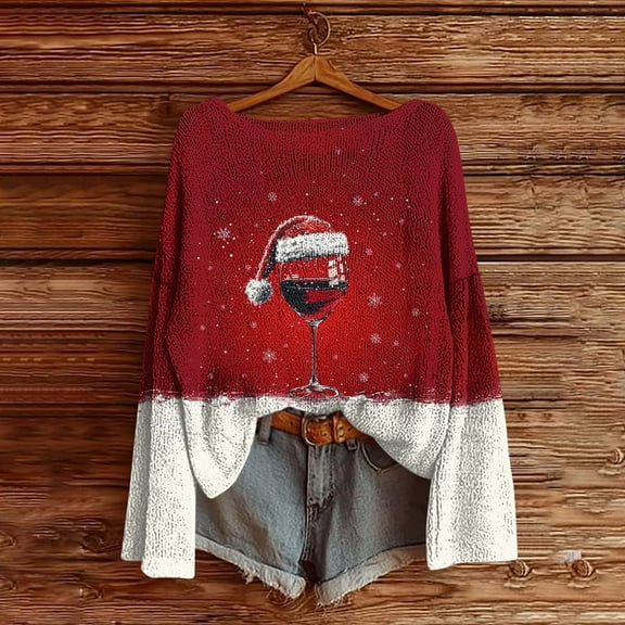 Craaazy Christmas Sweaters for Women Knitted Fall Winter Xmas Print Women Pullover Sweater Crew Neck Long Sleeved Christmas Print Graphic Festival Tops Gifts