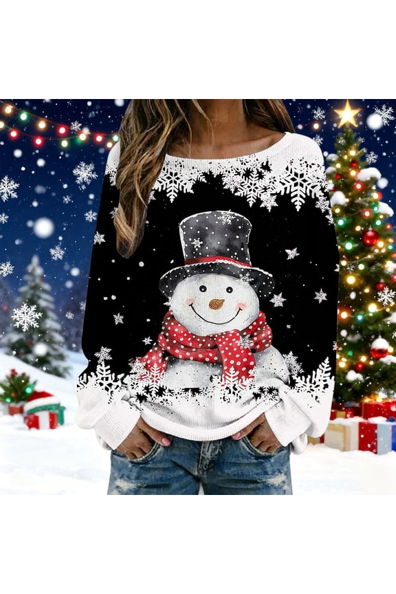 Christmas Sweaters for Women Crew Neck Long Sleeve Shirts Xmas Holiday Warm Tops Gifts