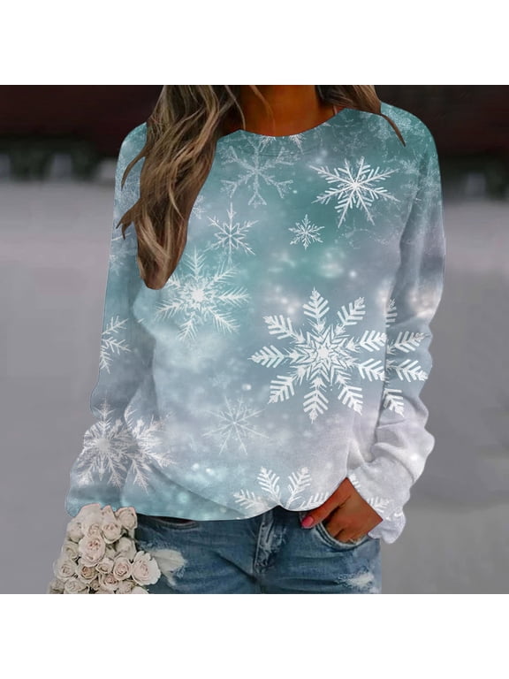 Christmas Shirts for Women Crew Neck Long Sleeve Xmas Holiday Warm Tops Gifts