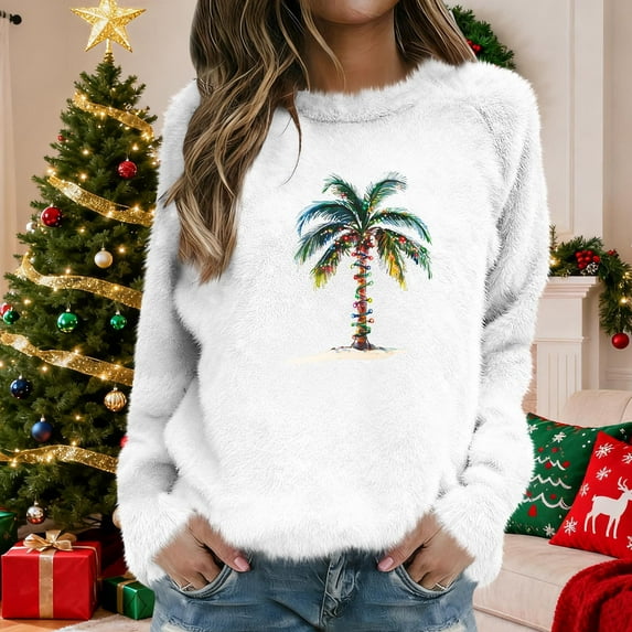 Craaazy Christmas Sweaters for Women Crew Neck Long Sleeve Shirts Xmas Holiday Warm Tops Gifts