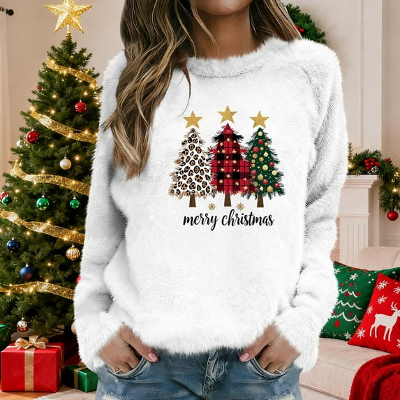 Craaazy Christmas Sweaters for Women Crew Neck Long Sleeve Shirts Xmas Holiday Warm Tops Gifts
