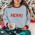 thumbnail image 1 of Craaazy Christmas Sweatshirts for Women Vintage Striped Printed Merry Christmas Letter Printing Round-neck Long-sleeved Tops Gifts For Women, 1 of 9