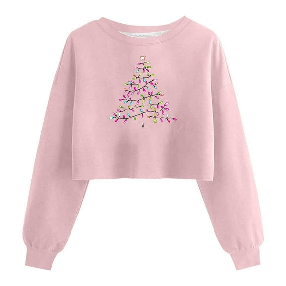 Craaazy Christmas T-Shirts For Women Funny Christmas Printed Casual Round Neck Long Sleeved Pullover Crop Tops Womens Tops