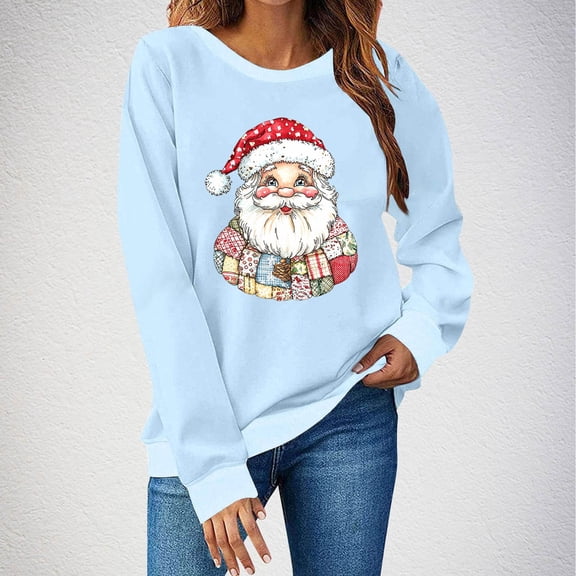 Craaazy Christmas Tops For Women Fashion Long Sleeve Crew Neck T-Shirt Christmas Printing Loose Blouse Pullover Sweatshirts Gifts