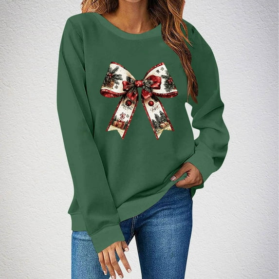 Craaazy Christmas Tops For Women Fashion Long Sleeve Crew Neck T-Shirt Christmas Printing Loose Blouse Pullover Sweatshirts Gifts