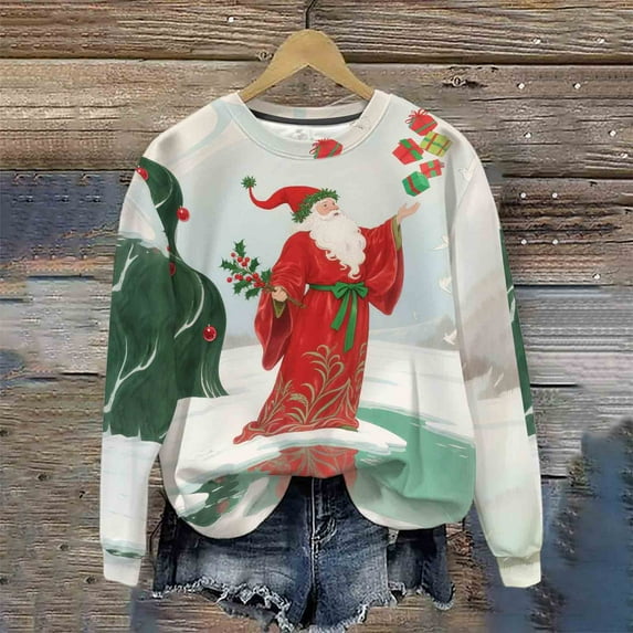 Craaazy Christmas Vintage Printed Round-neck Pullover For Men And Women's Casual Sporty Gifts Long-sleeved Fleece Sweatshirt To ps