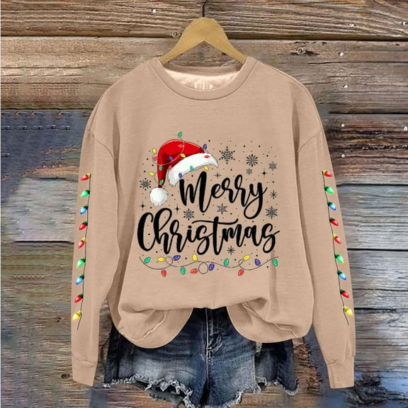 Craaazy Christmas Women's Fashion Long Sleeve Round Neck T-Shirt Christmas Printing Loose Blouse Hoodless Sweatshirts Top Gifts
