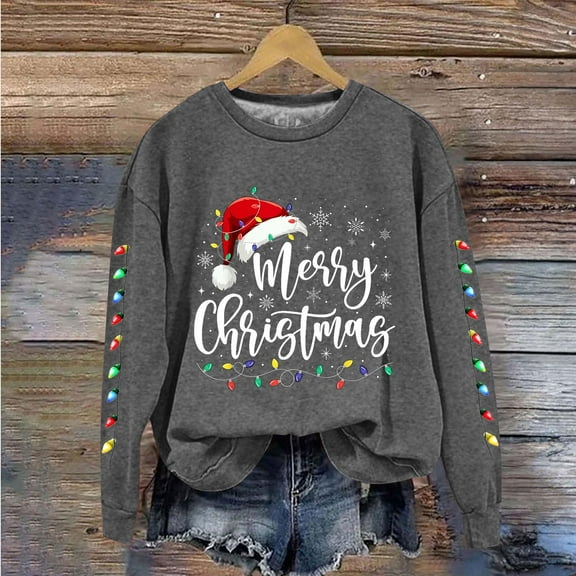 Craaazy Christmas Women's Fashion Long Sleeve Round Neck T-Shirt Christmas Printing Loose Blouse Hoodless Sweatshirts Top Gifts