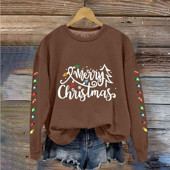 Craaazy Christmas Women's Fashion Long Sleeve Round Neck T-Shirt Christmas Printing Loose Blouse Hoodless Sweatshirts Top Gifts