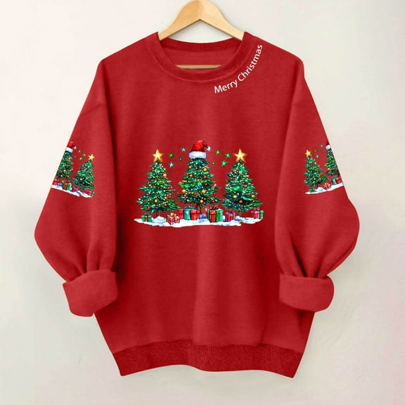 Craaazy Christmas Women's Round Neck Sweatshirt Long Sleeved Top Christmas Fashionable Printed Sweatshirt Gifts