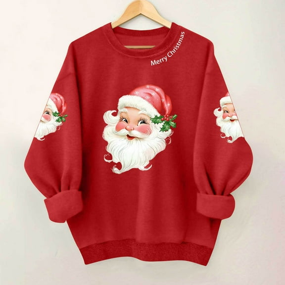 Craaazy Christmas Women's Round Neck Sweatshirt Long Sleeved Top Christmas Fashionable Printed Sweatshirt Gifts