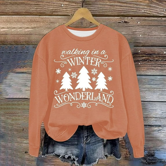 Craaazy Christmas Womens Shirts Casual Xmas Santa Printing Blouse Round Neck Long Sleeved Christmas Fashion Womens Tops Gifts for Women