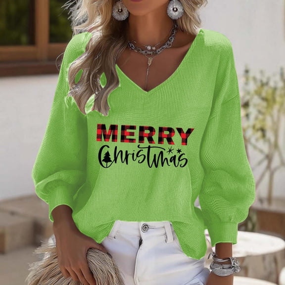 Craaazy Christmas Womens Shirts Christmas Printed Long Sleeve V Neck Fashion Clothing Xmas Womens Tops Gifts