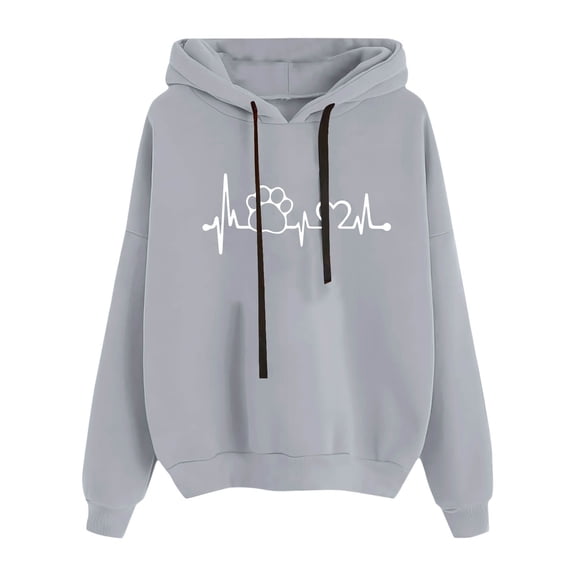 Craaazy Cozy Hoodies for Women Heart Prints Long Sleeve Solid Color Hooded Tops Gifts