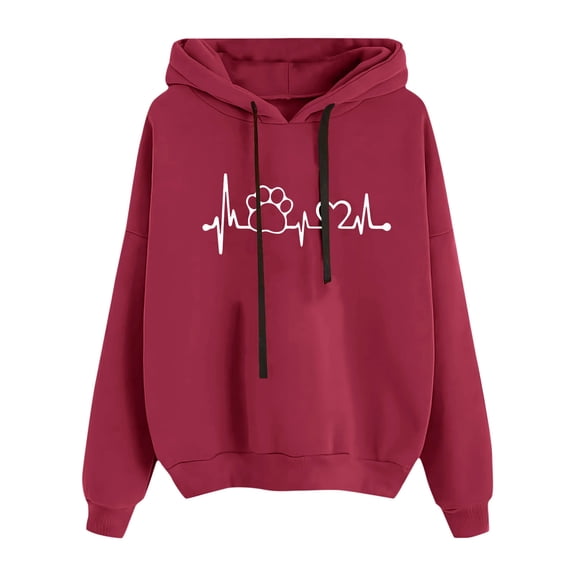 Craaazy Cozy Hoodies for Women Heart Prints Long Sleeve Solid Color Hooded Tops Gifts