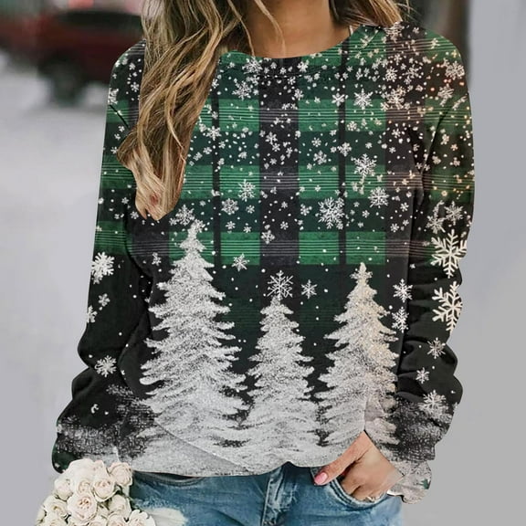 Craaazy Cozy Sweatshirt for Women Christmas Printed Loose Round Neck Long Sleeve Casual Tops Gifts