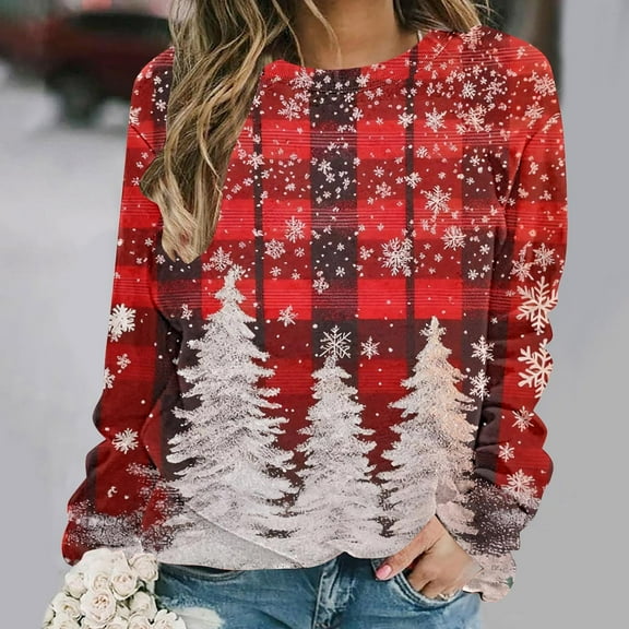 Craaazy Cozy Sweatshirt for Women Christmas Printed Loose Round Neck Long Sleeve Casual Tops Gifts