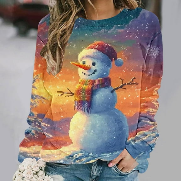 Craaazy Cozy Sweatshirt for Women Christmas Printed Loose Round Neck Long Sleeve Casual Tops Gifts