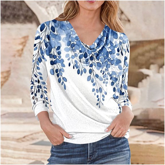 Craaazy Dressy Blouses For Women Long Sleeved Pleated Collar Casual Printed Loose And Fashionable Tops Gifts For Women