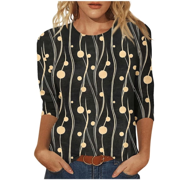 Craaazy Dressy Tops for Women Vintage Floral Print 3/4 Length Sleeve Crewneck Spring Clothes Gifts