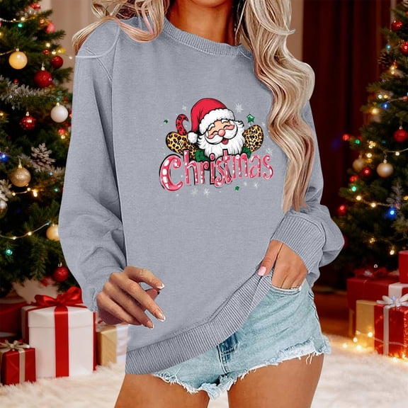 Craaazy Early Fall Fashion Christmas Shirts for Women Crewneck Long Sleeve Christmas Printed Womens Tops Gifts