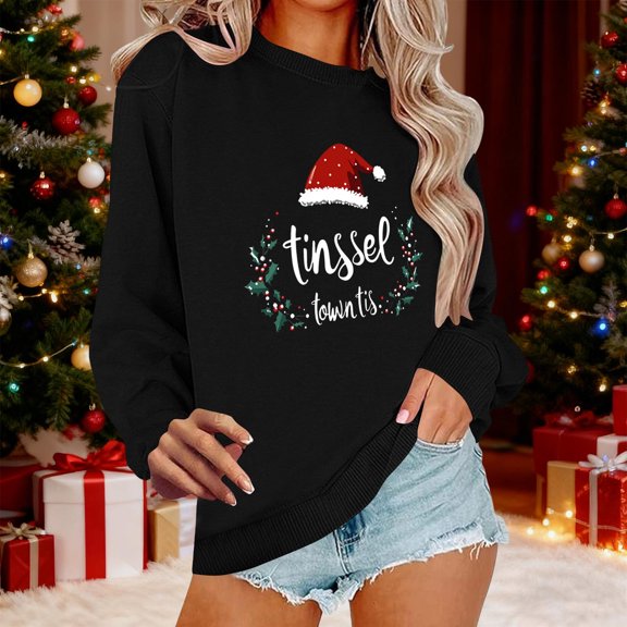 Craaazy Early Fall Fashion Christmas Shirts for Women Crewneck Long Sleeve Christmas Printed Womens Tops Gifts