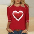 thumbnail image 1 of Craaazy Fashion Women's Valentines Cozy Round Neck Tops 3/4 Sleeve Casual Shirts Gifts, 1 of 5