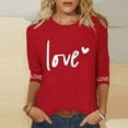 thumbnail image 1 of Craaazy Fashion Women's Valentines Cozy Round Neck Tops 3/4 Sleeve Casual Shirts Gifts, 1 of 5