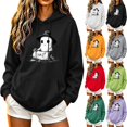 thumbnail image 1 of Craaazy Halloween Fall Pumpkin Graphic Hoodie Tops for Women Regular Fit Solid Color Hood Neck Pullover Long Sleeve Pumpkin Print Front Pocket Fall Winter Daily Casual Outfit, 1 of 6