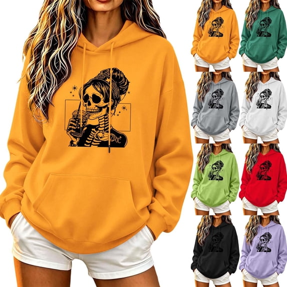 Craaazy Halloween Graphic Womens Hooded Sweatshirt Solid Color Long ...