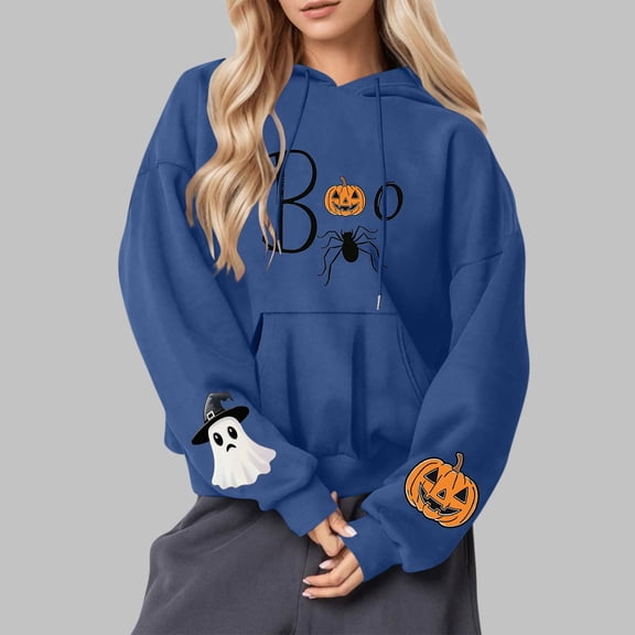 Craaazy Halloween Hoodies For Women Long Sleeve Hooded Tops With Pocket Halloween Printed Casual Loose Drawstring Sweatshirt Gifts For Women