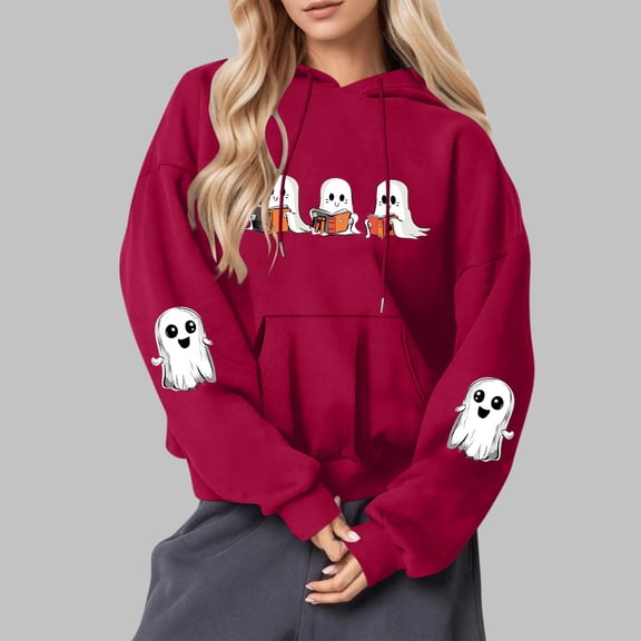 Craaazy Halloween Hoodies For Women Long Sleeve Hooded Tops With Pocket Halloween Printed Casual Loose Drawstring Sweatshirt Gifts For Women