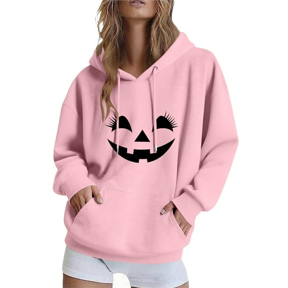 Craaazy Halloween Hoodies For Women Long Sleeve Hooded Tops With Pocket Halloween Printed Casual Loose Drawstring Sweatshirt Gifts For Women