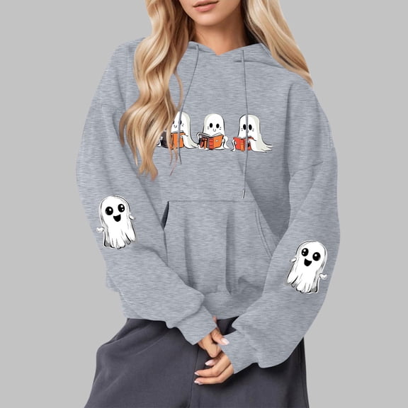 Craaazy Halloween Hoodies For Women Long Sleeve Hooded Tops With Pocket Halloween Printed Casual Loose Drawstring Sweatshirt Gifts For Women