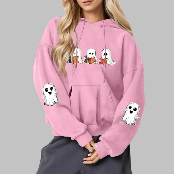 Craaazy Halloween Hoodies For Women Long Sleeve Hooded Tops With Pocket Halloween Printed Casual Loose Drawstring Sweatshirt Gifts For Women