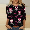 thumbnail image 1 of Craaazy Halloween Printed Shirt For Women Round Neck 3/4 Sleeve T-Shirt Loose Halloween Featival Tops Gifts For Women, 1 of 5