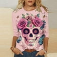 thumbnail image 1 of Craaazy Halloween Printed Shirt for Women Round Neck 3/4 Sleeve T-Shirt Loose Halloween Featival Tops Gifts for Women, 1 of 5
