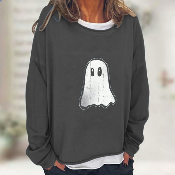 Craaazy Halloween Shirts For Women Fake Two Piece Casual Crew Neck Long Sleeve pullover Halloween Print Tops Gifts