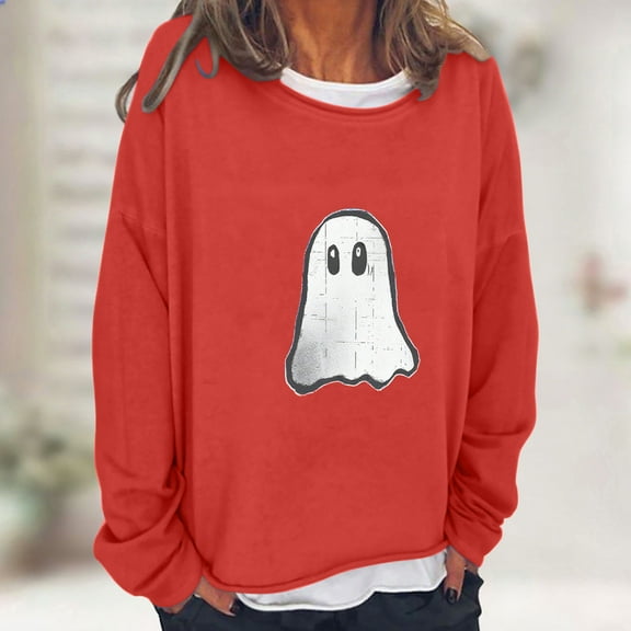 Craaazy Halloween Shirts For Women Fake Two Piece Casual Crew Neck Long Sleeve pullover Halloween Print Tops Gifts