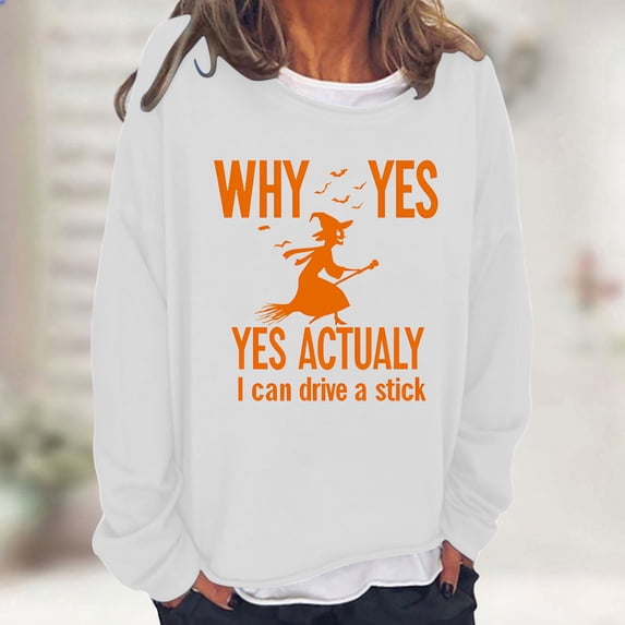 Craaazy Halloween Shirts For Women Fake Two Piece Casual Crew Neck Long Sleeve pullover Halloween Print Tops Gifts