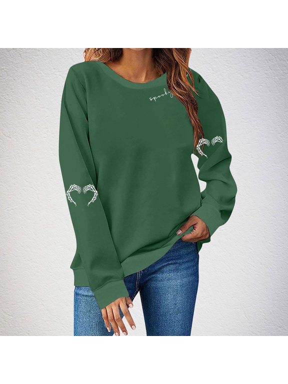 Halloween Shirts For Women Long Sleeve Round Neck Halloween Ghost Sweatshirts for Women Halloween Graphic Top Gifts For Women