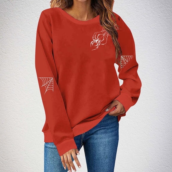 Craaazy Halloween Shirts For Women Long Sleeve Round Neck Halloween Ghost Sweatshirts for Women Halloween Graphic Top Gifts For Women