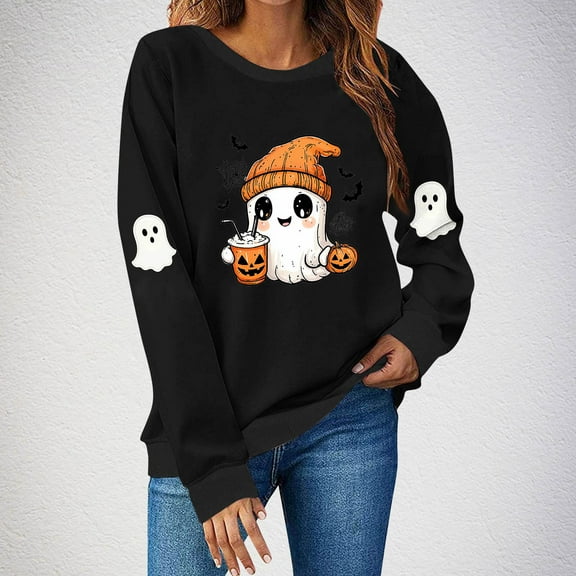 Craaazy Halloween Shirts for Women Long Sleeve Witch Graphic Tees Vintage Festival Tops Halloween prints Sweatshirts Long Sleeve Crewneck Pullover Gifts