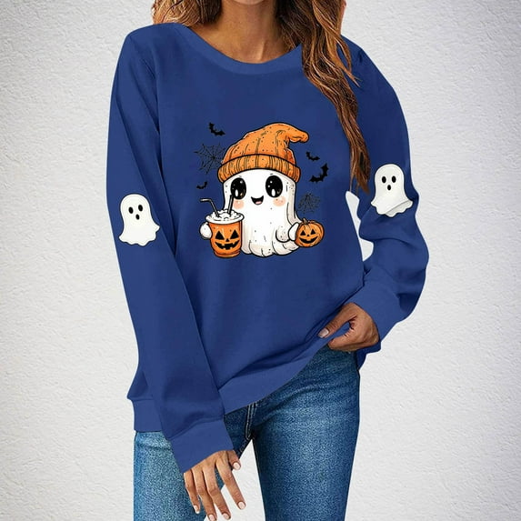 Craaazy Halloween Shirts for Women Long Sleeve Witch Graphic Tees Vintage Festival Tops Halloween prints Sweatshirts Long Sleeve Crewneck Pullover Gifts